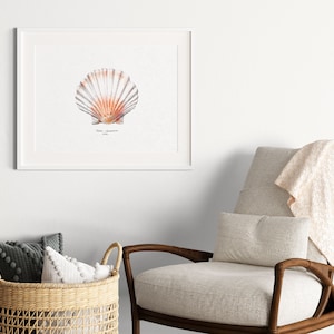 Watercolor Scallop Shell,Scallop Shell Art Print,Shell Watercolor,Nautical artwork,Coastal Wall decor,Minimalist Wall Decor,Beige painting