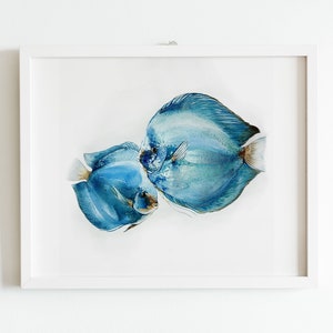 Discus fish, Watercolor Fish Art prints, Blue Fish painting, Marine Animals, Nautical artwork, Coastal Wall decor, Discus Blue Diamond