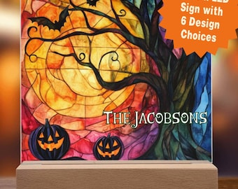 Enseigne LED Halloween : faux vitrail personnalisé - Plaque acrylique lumineuse