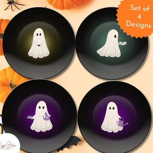 Halloween Ghost Plates, Cute Ghost Minimalist Dinnerware Boo Plates, Funny Halloween DecoWare Dishes Gift, Gothic Spooky Season Kitchen Set