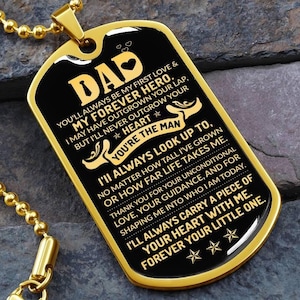 Custom To My Dad Engraved Dog Tag Father's Day Necklace, Hero Dad Gift Military Chain Personalized Necklace Custom Engraving Dog Tag for Him