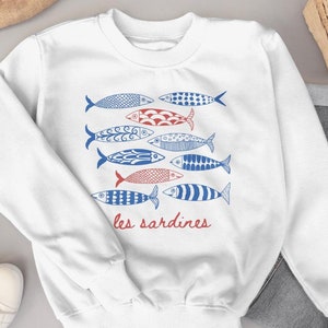 Sardines Sweatshirt Fisherman Aesthetic, Tinned Fish Les Sardines Coastal Granddaughter, Nautical Ocean Inspired French Crewneck Sweatshirt