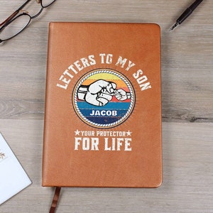 Cartas personalizadas del Día del Padre al regalo del diario de mi hijo, regalo de cuaderno gráfico de cuero vegano, notas protectoras del padre al recuerdo del nuevo papá del niño