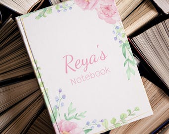 Custom Pink Floral Hardcover Journal: Lined Notebook
