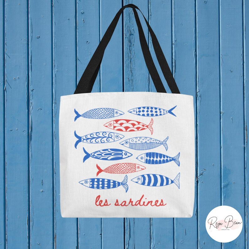 Sardines Tote Bag Fisherman Aesthetic, Tinned Fish Les Sardines Print Coastal Grandma Canvas Bag, Nautical Ocean French Inspired, 3 Sizes