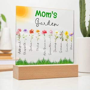 Mom's Garden Acrylic Plaque, Personalized Kids' Names & Flowers (LED Lit)