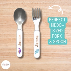 Custom Dinosaur Plate Bowl Placemat Fork and Spoon Set Kid's Name, Dinosaur Theme Unbreakable Plate Set for Child, BPA-Free Dinnerware Gift