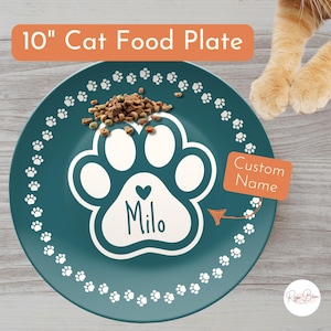 Personalized Cat Plate Feeding Set, Custom Cat Mom Water Bowl Kitten, Kitty Birthday Party Paw Placemat Matching Set Pet, Gift for Cat-Lover