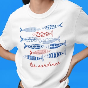 Sardines Shirt Fisherman Aesthetic, Tinned Fish Les Sardines Coastal Chic, Nautical Ocean Inspired French Crewneck Tshirt Comfort Colors