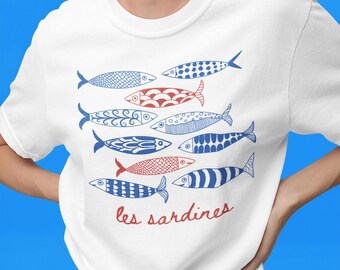 Fisherman Aesthetic Sardines Shirt: French Nautical Crewneck Tee