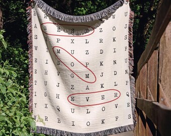 Mom Cotton Throw Blanket, Word Search Pattern (60x50 inches)