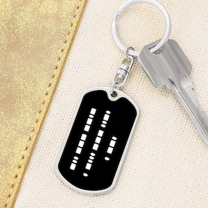 Custom Morse Code Dog Tag Keychain: Engraved Secret Message Gift for Son