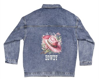 Cowgirl Denim Jacket - Oversized Fit with Howdy Hat Back Design