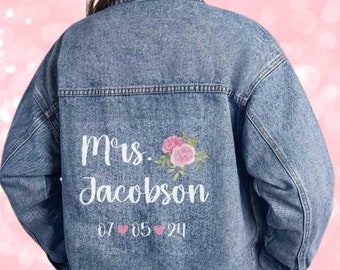 Wedding Day Honeymoon Custom Name Jean Jacket for Bride