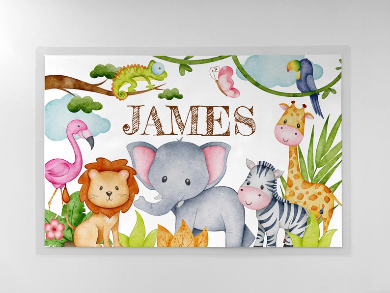 Custom Kids Safari Adventure Plate Bowl Placemat Dining Set, Fork Spoon