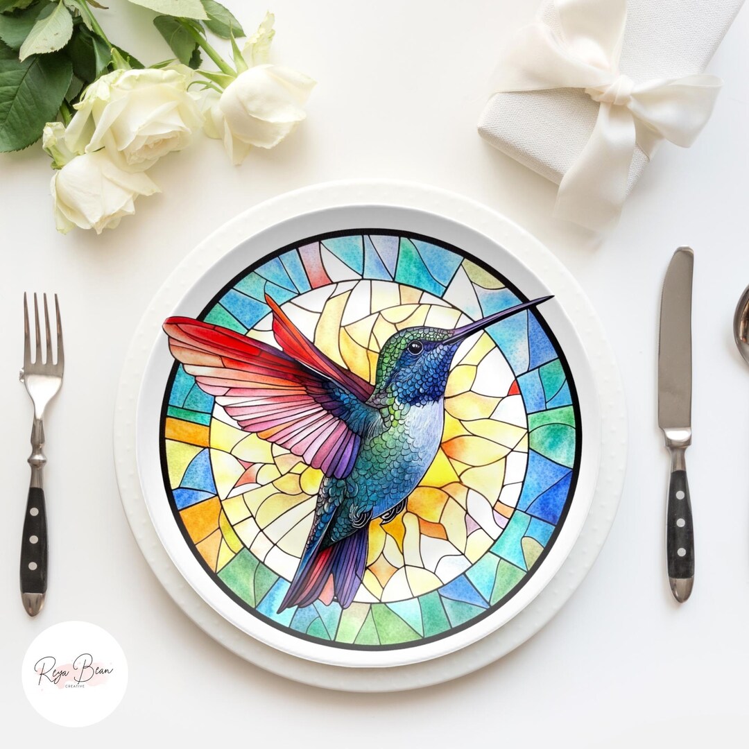 Hummingbird Faux Stained Glass Party Plates Set, Gift for Nature Loving ...