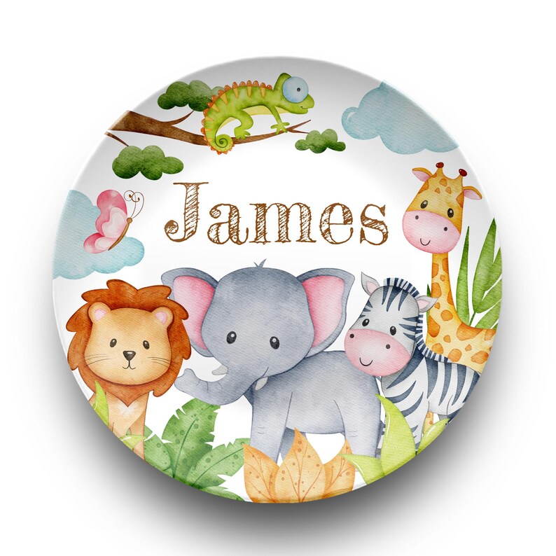 Custom Kids Safari Adventure Plate Bowl Placemat Dining Set, Fork Spoon