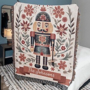 Custom Scandinavian Nutcracker Blanket - Woven Cotton Holiday Throw