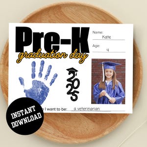 Pre-K Graduation Keepsake, Kid&#39;s End of School Handprint, Pre-K Graduate Questionnaire, End of Preschool Craft Activity, Pre-K Diploma