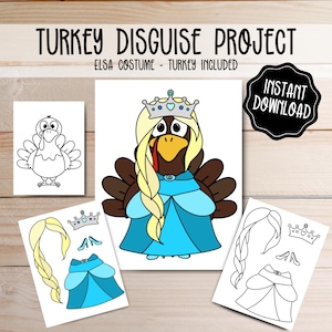Turkey Disguise Printable - Elsa Costume - Thanksgiving School Craft - Disguise  a Turkey Outfit - Thanksgiving Activity Project