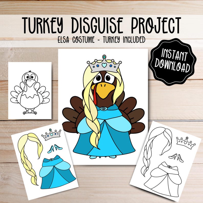 Turkey Disguise Printable Elsa Costume Thanksgiving School Craft Turkey Disguise Printable Elsa Costume Thanksgiving School Craft