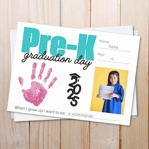 Pre-K Graduation Keepsake, Kid&#39;s End of School Handprint, Pre-K Graduate Questionnaire, End of Preschool Craft Activity, Pre-K Diploma