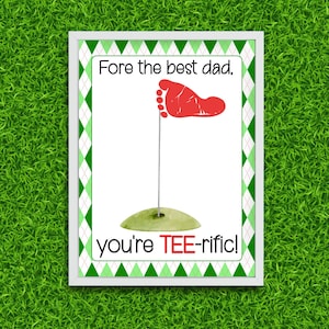Father&#39;s Day Golf Craft, Footprint Art Gift for Dad, Tee-rific Dad, Printable DIY Activity, Instant Download PDF, Keepsake from Kids