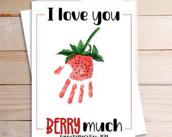 Erdbeer-Handabdruck-Kunst zum Muttertag – Bastelaktivität für Kinder – Love You Berry Much – 8,5"x11" – druckbares Sofort-Download-PDF