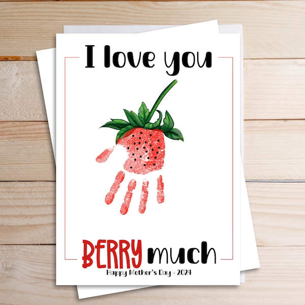 Mother's Day Strawberry Handprint Art - Kids Craft Activity - Love You Berry Much - 8.5"x11" - Printable Instant Download PDF