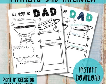 Father’s Day Activity - All About My Dad - Fill in the Blank Printable Page - Gift for Dad from Kids - Instant Download - Birthday Gift