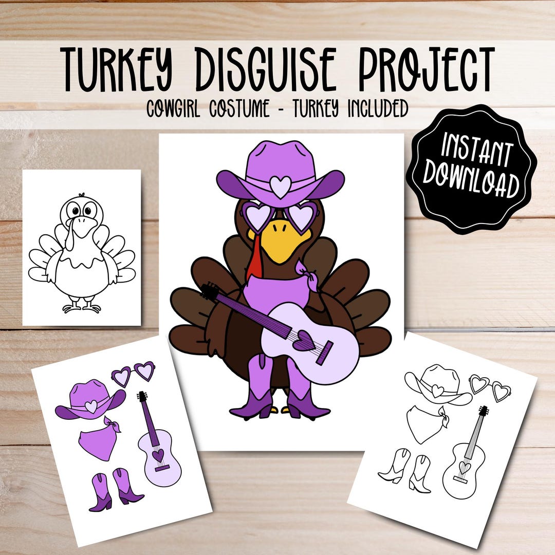 turkey disguise printable - cowgirl costume - thanksgiving school