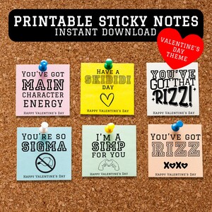 Modello stampabile per post-it di San Valentino - Post-it di San Valentino - Teen Slang Valentine - Download immediato
