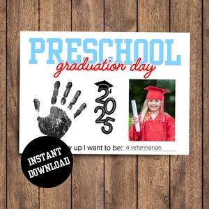 Preschool Graduation Keepsake, Kid&#39;s End of School Handprint, Pre-K Graduate Questionnaire, End of Preschool Craft Activity, Pre-K Diploma