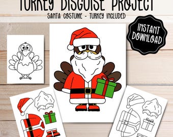 Turkey Disguise Printable - Santa Costume - Thanksgiving School Craft - Disguise  a Turkey Outfit - Thanksgiving Activity Project