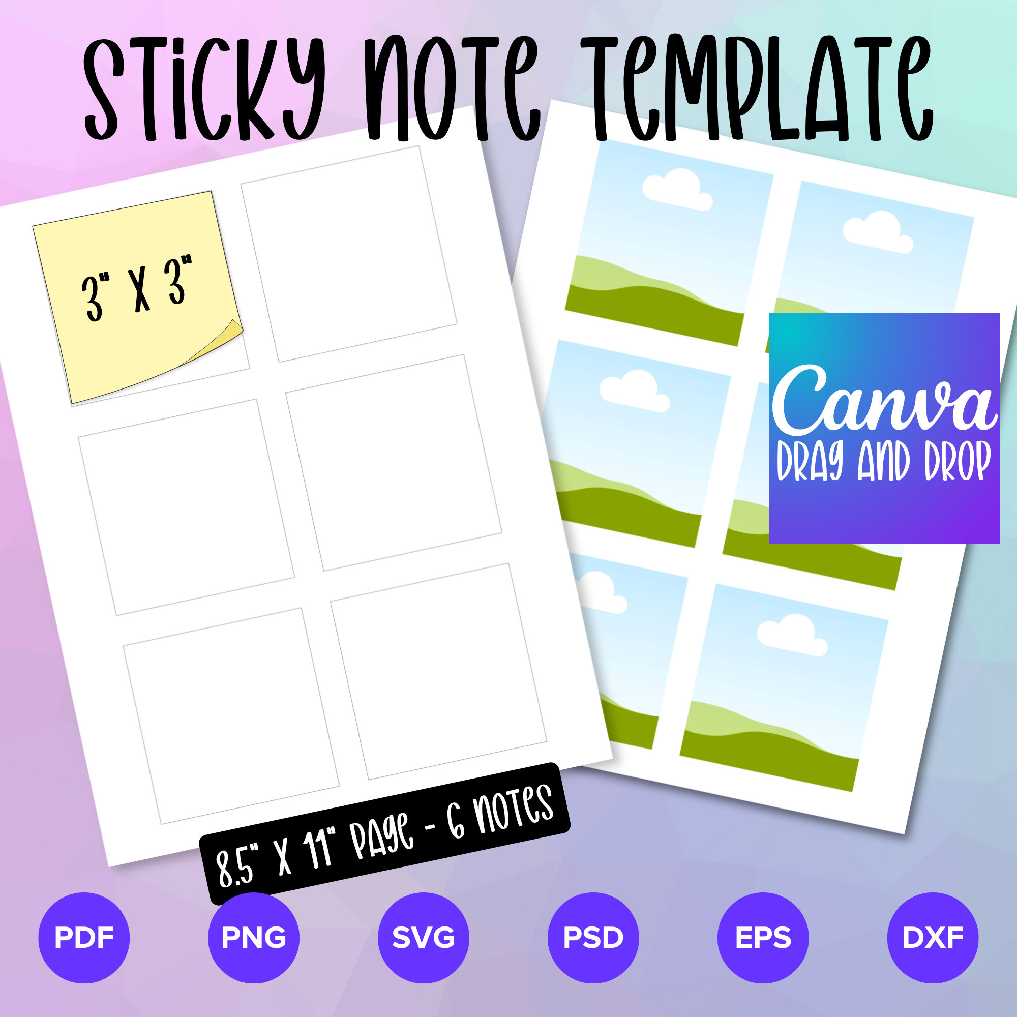 Sticky Note Printable Template - Sticky Note SVG Cut File - Sticky Note Canva Drag and Drop Template - Sticky Note Instant Download
