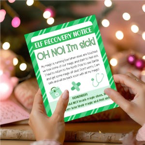 Nota de duende navideño imprimible: carta o letrero de aviso de recuperación / 3 tamaños incluidos: tamaño de duende, 5 x 7 pulgadas e impresión de página completa / Linda carta de duende