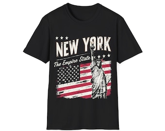 Camiseta vintage de Nueva York: Estatua de la Libertad y bandera, diseño retro desgastado