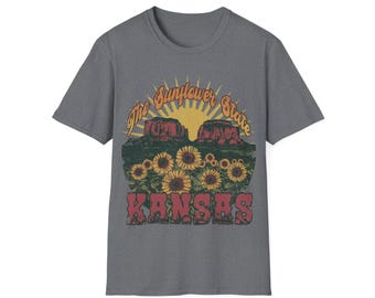 Vintage Kansas Sunflower State T-Shirt: Monument Rocks Sunset Graphic