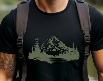 Berg T-shirt Herren Grafik T-Shirt Camping Tshirt Fluss und Bäume