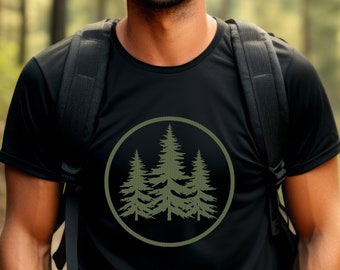 Mens Pine Trees Graphic Tee Shirt: Nature Adventure T-Shirt