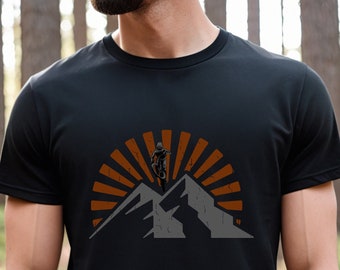 Mountain Bike T-Shirt Orange Sunset Graphic with Biker Adventure Biking Tee