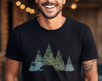 Grafisch heren-T-shirt: berensilhouet, ontwerp voor wandelen in de natuur