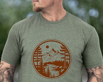 Men's Mountain Graphic T-Shirt: Trees Camping Hiking Adventure Tee