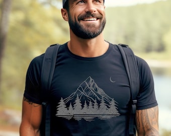 Camiseta de senderismo para hombre, camiseta gráfica de montaña, camiseta de bosque de pinos