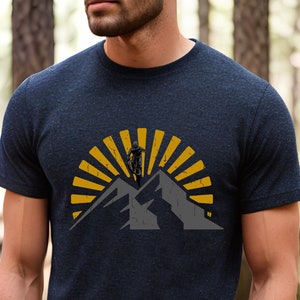 Mountain Bike T-Shirt Yellow Sunset Mountain with Biker MTB Gift Mountainbike Biking Shirt Cycling