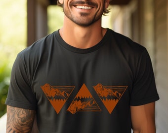 Herren Grafik Tees Berg T-Shirt Outdoorsy Abenteuer Natur Shirt - 3 orange Dreiecke