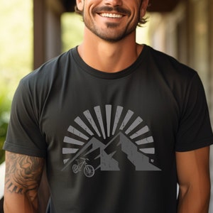 Mountain Bike T-shirt Graphic of a Biker and Sunset: Adventure Biking Gift