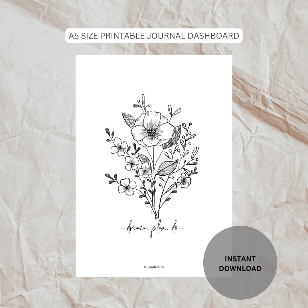 Minimal Floral Bouquet Line A5 Dashboard Printable | Monthly Planner ...