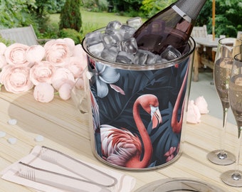 Tropical Flamingo Aesthetic Design Summer Ice Bucket with Tongs