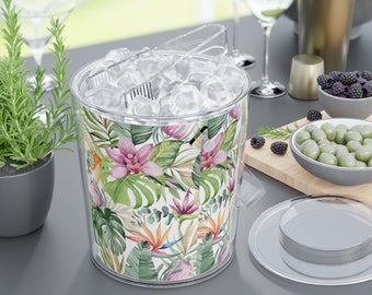 Hawaiian Floral Aesthetic Summer Ice Bucket with Tongs